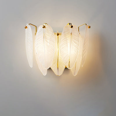 Lámpara Aplique de Pared de 1 Luz de Hierro y Vidrio con Pluma Creativa Contemporánea para Dormitorio 