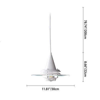 Zeitgenössische nordische runde fliegende Untertasse Kegel Hardware Glas 1-Licht Pendelleuchte für Wohnzimmer 