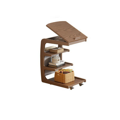 Table d'extrémité à couvercle rabattable en bois japonais traditionnel avec étagères de rangement à 4 niveaux pour salon 
