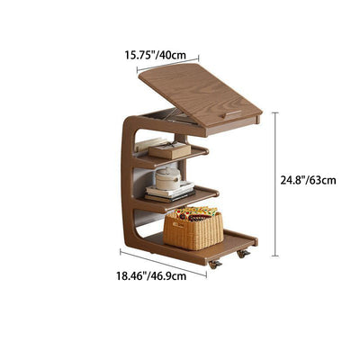 Table d'extrémité à couvercle rabattable en bois japonais traditionnel avec étagères de rangement à 4 niveaux pour salon 