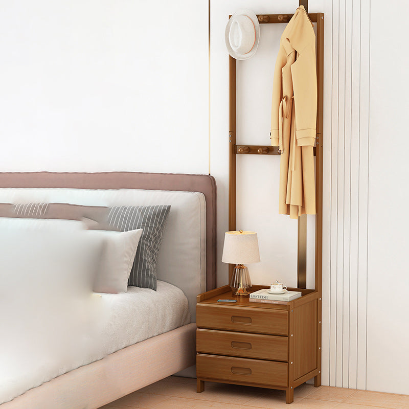 Portemanteau rectangulaire minimaliste moderne en bambou avec panneau de densité, table de nuit avec 1/3 tiroir pour chambre 
