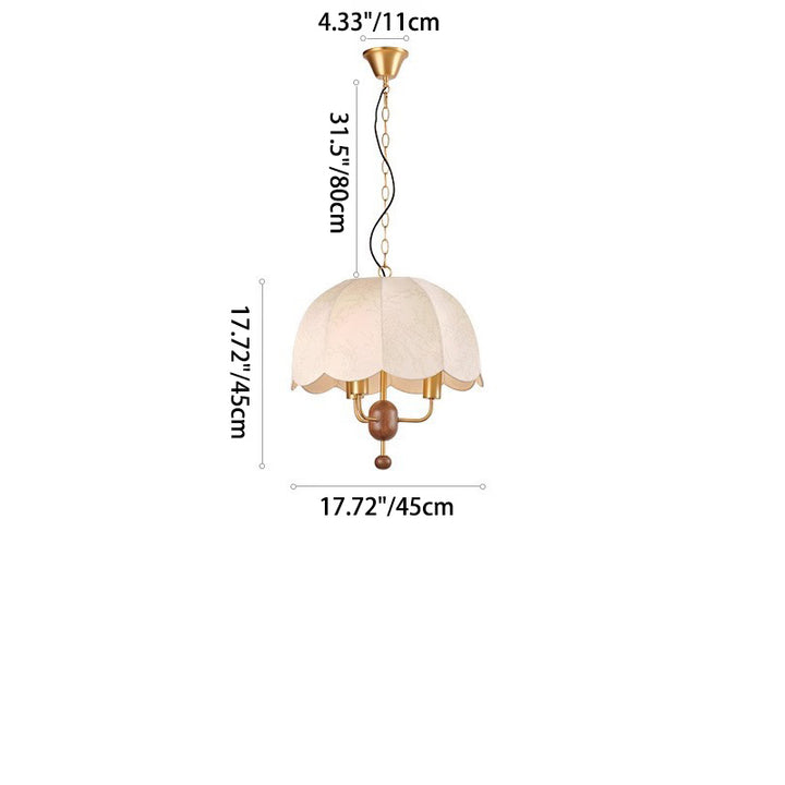 Lustre Suspendu à 3 Lumières en Tissu Rond Traditionnel Français avec Fer et Noyer pour Salon 