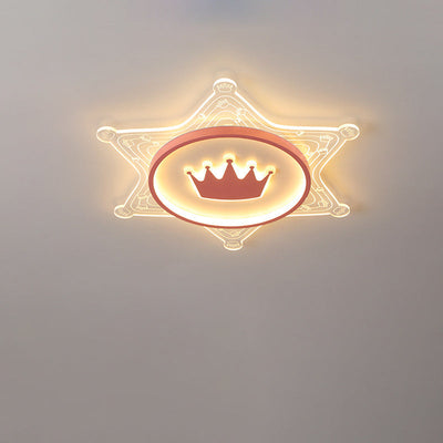 Moderne Art Deco Crown Runde Pentagon Acryl Eisen LED Unterputz Deckenleuchte für Wohnzimmer 