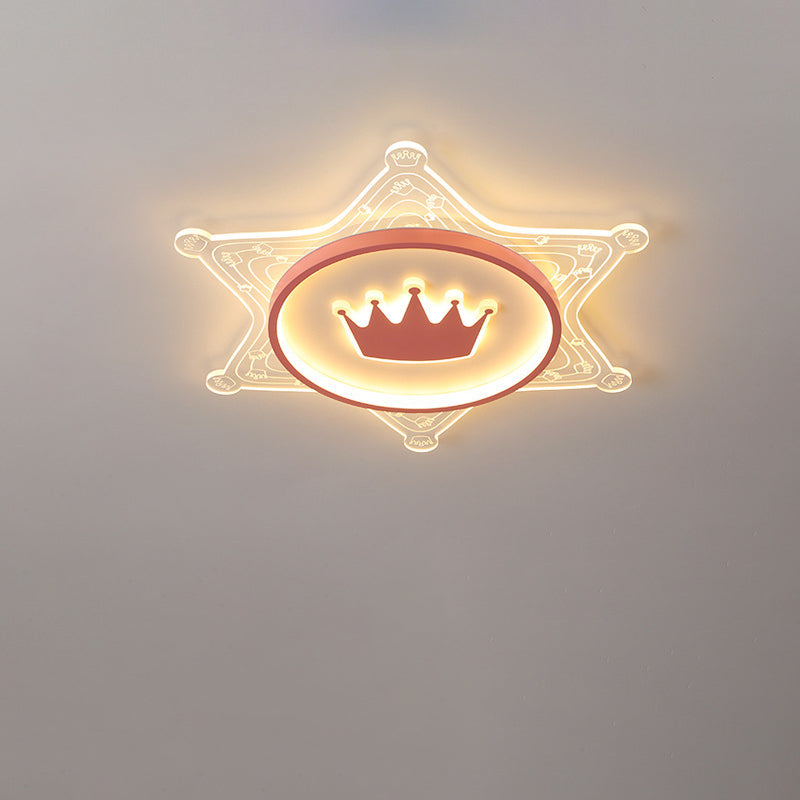 Moderne Art Deco Crown Runde Pentagon Acryl Eisen LED Unterputz Deckenleuchte für Wohnzimmer 