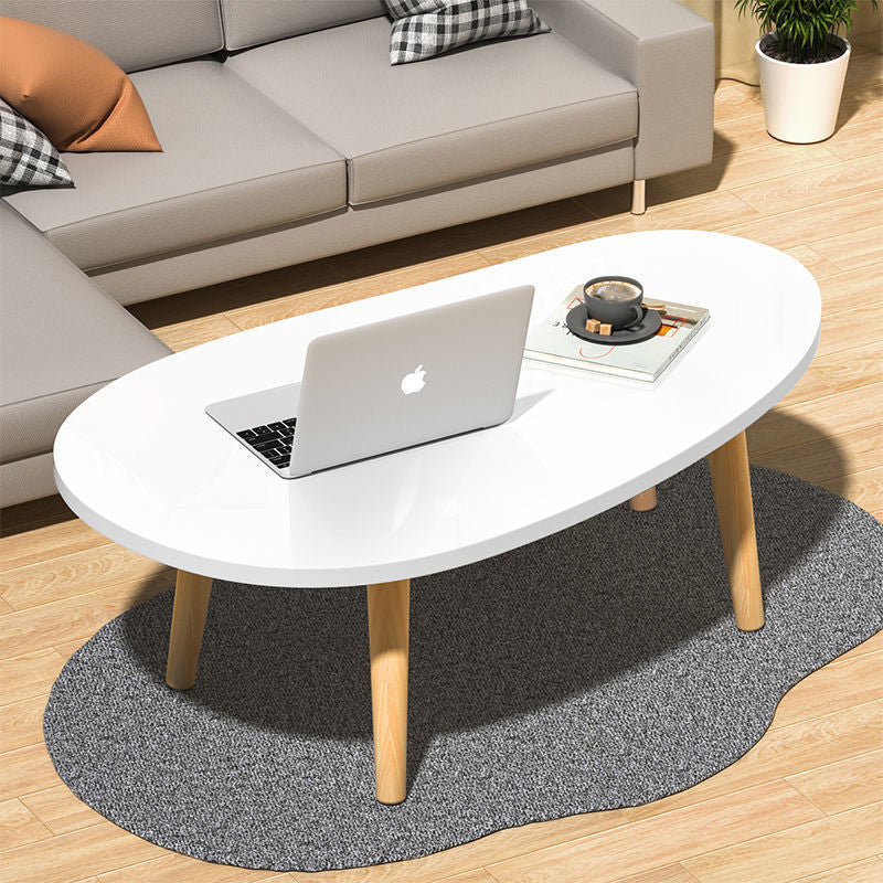Mesa de Centro de Madera Maciza con Panel Artificial Ovalado en Forma de Lágrima Minimalista Moderna para Sala de Estar 