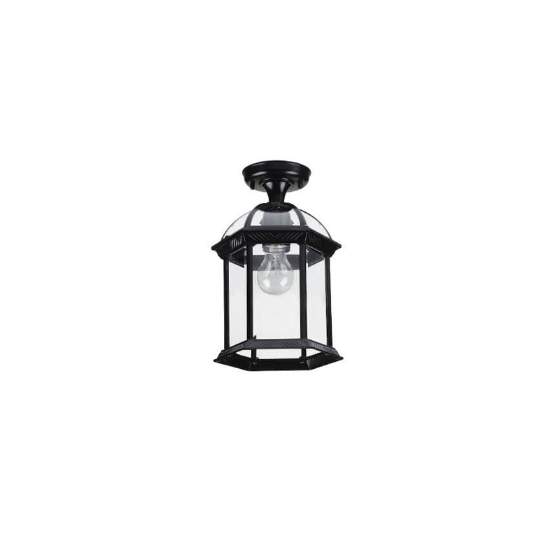 European Outdoor Hexagonal Lantern Waterproof 1-Light Semi-Flush Mount Ceiling Light