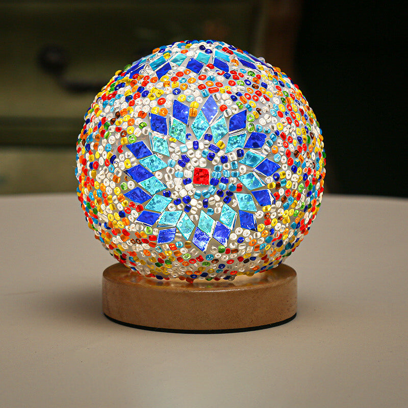 Zeitgenössische Boho Orb Holz Glas USB LED Tischlampe für Schlafzimmer 