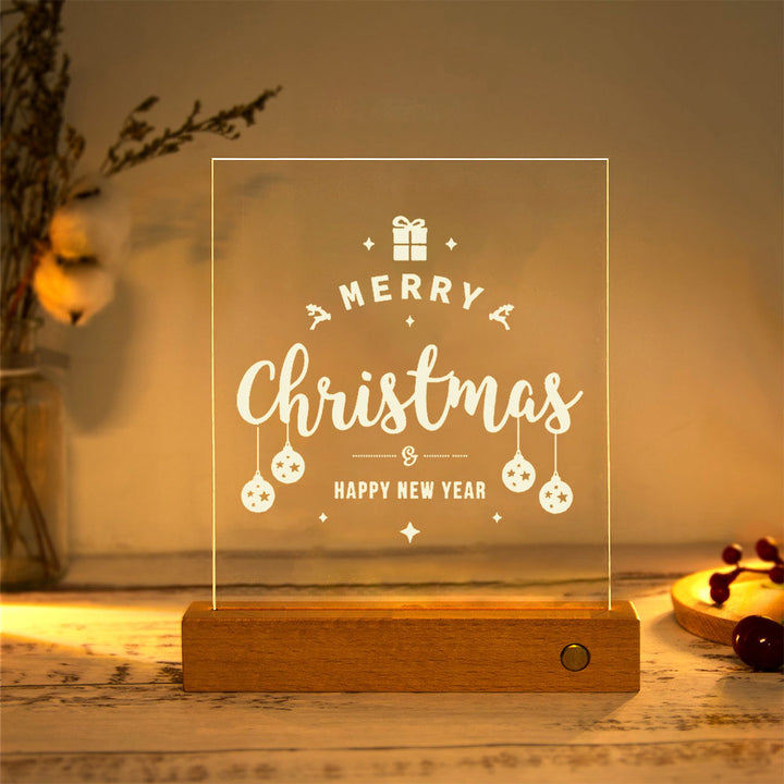 Moderne Weihnachtsrechteckige Acrylplatte Massivholz USB LED Tischlampe 