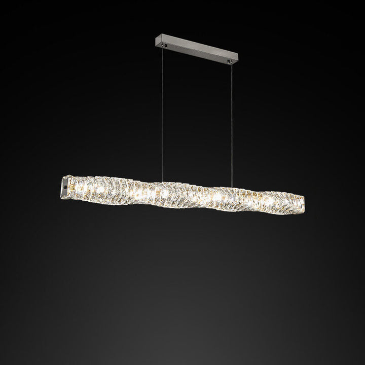 Lustre suspendu moderne en acier inoxydable avec bande de cristal LED pour salle à manger 