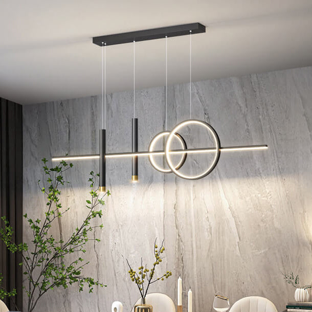 Moderne minimalistische Eisen-Silikon-Streifen-LED-Insel-Leuchte Kronleuchter für das Esszimmer 