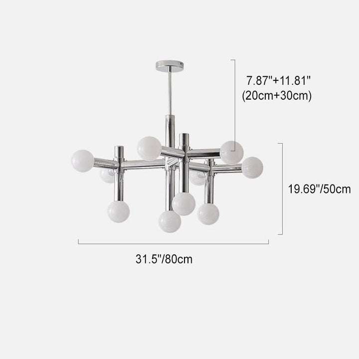 Zeitgenössischer skandinavischer Zweigkugel-Kronleuchter aus Eisen, Aluminium und Glas mit 10 Lichtern für das Wohnzimmer 
