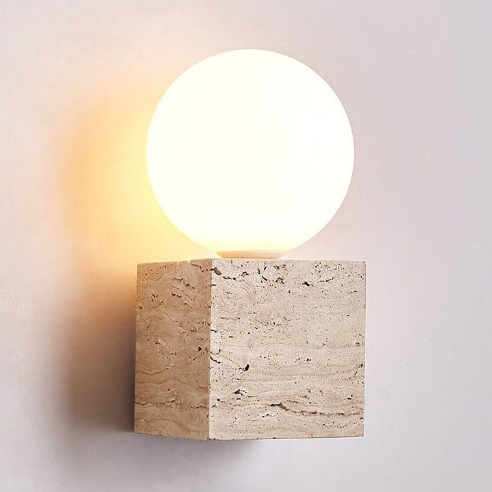 Moderne minimalistische runde Kugel quadratischer Stein Glas 1-Licht Wandleuchte Lampe 