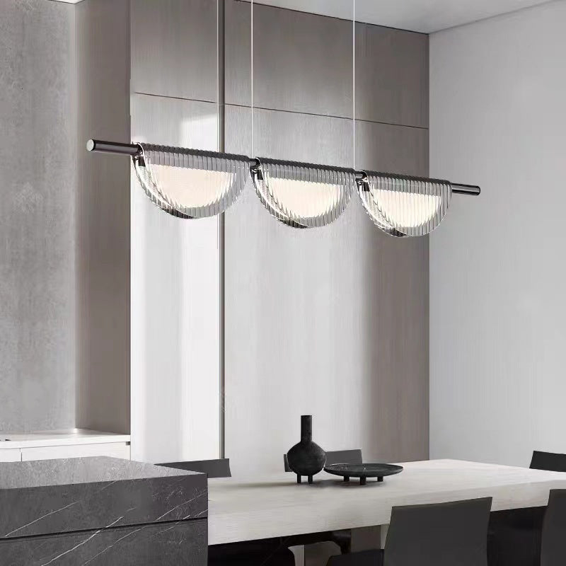 Lustre LED à îlot avec abat-jour semi-circulaire en verre acrylique de simplicité contemporaine pour salon 