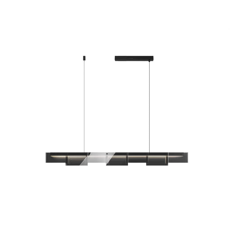 Modern Minimalist Long Glass Copper LED Island Light Chandelier For Living Room