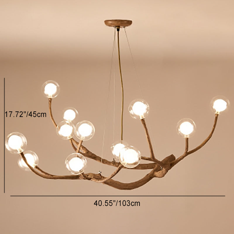 Contemporary Creative Ball-in-Ball Tree Branch Hardware Glass 8/12/16/20-Light Chandelier For Living Room