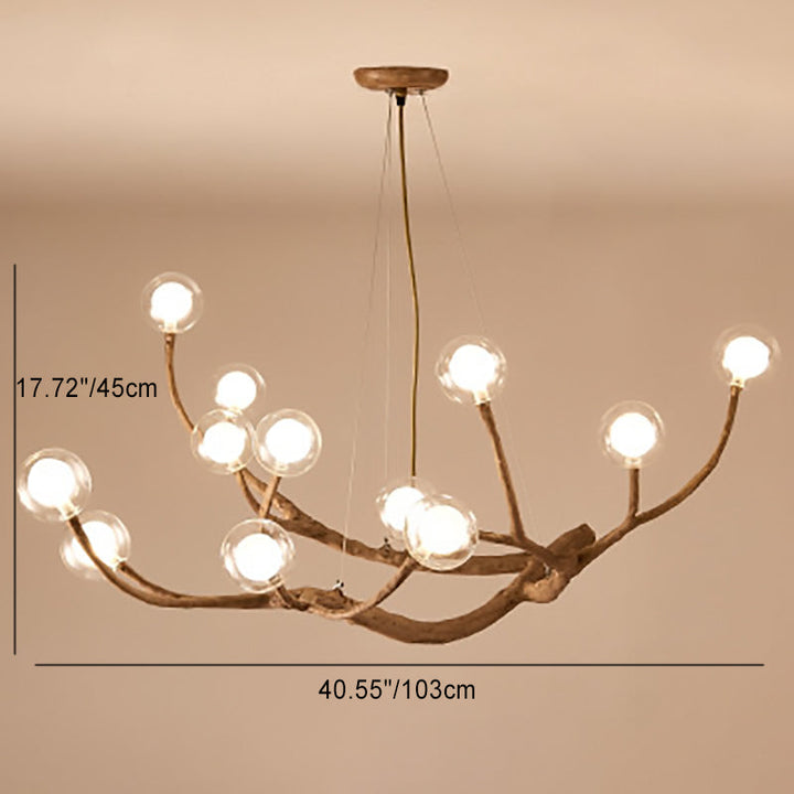 Contemporary Creative Ball-in-Ball Tree Branch Hardware Glass 8/12/16/20-Light Chandelier For Living Room