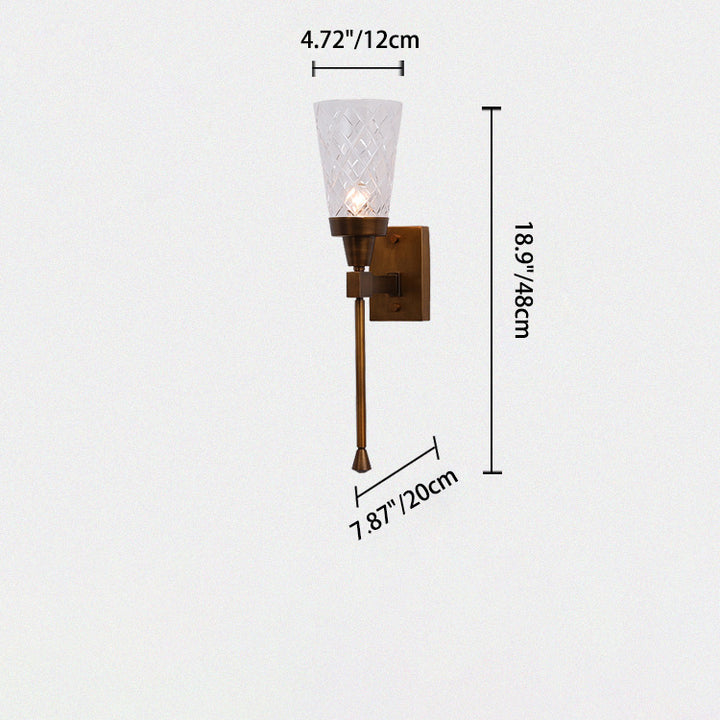 Traditionelle französische Zylinder geschnitzte Kupferglas 1-Licht Wandleuchte Lampe für Wohnzimmer 