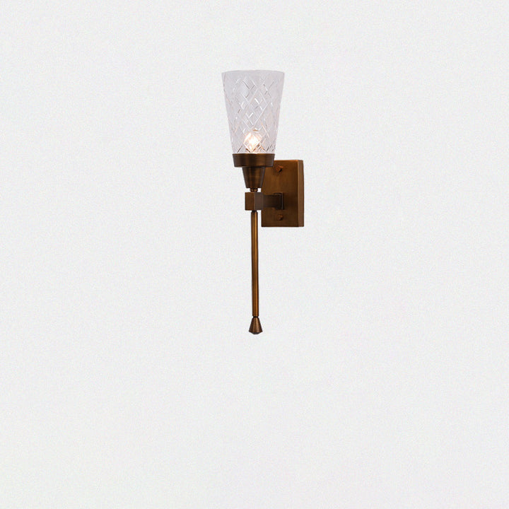 Lampe murale à un feu en verre de cuivre sculpté en cylindre traditionnel français pour salon 