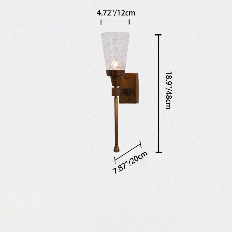 Lampe murale à un feu en verre de cuivre sculpté en cylindre traditionnel français pour salon 