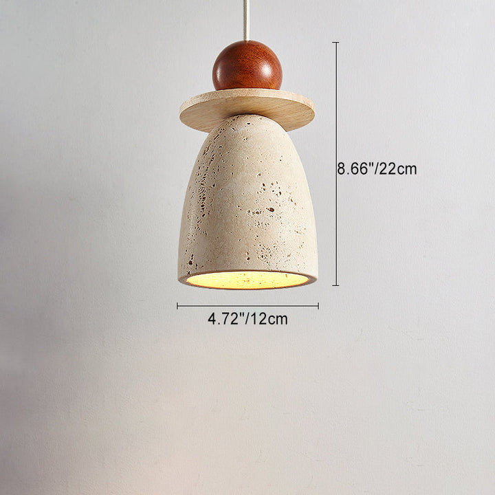Lustre suspendu à 1 lumière en bois massif avec abat-jour en travertin en demi-cercle de style japonais traditionnel Wabi Sabi pour le salon 