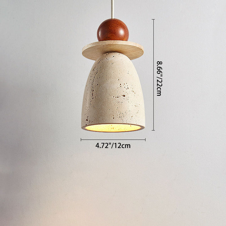 Lámpara colgante de 1 luz con pantalla de travertino semicircular japonesa tradicional de madera para sala de estar 