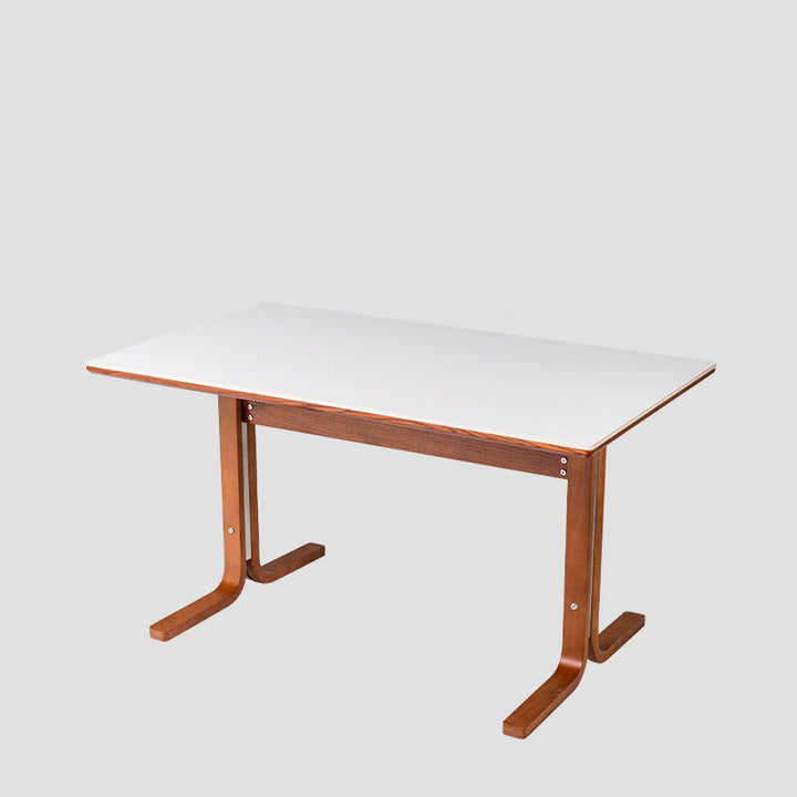 Table de salle à manger rectangulaire contemporaine rétro avec pieds incurvés en ardoise, bois et fer pour 4 places 