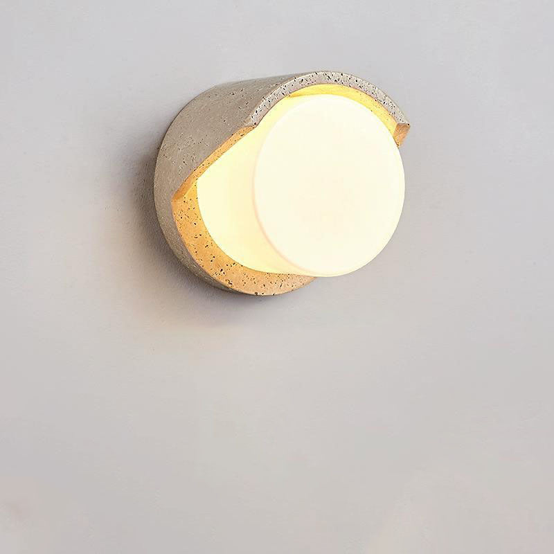 Traditionelle japanische zylindrische beige Travertin 1-Licht Wandleuchte Lampe für Schlafzimmer 