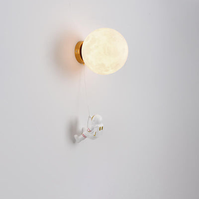 Contemporary Creative 3D Printed Moon Shade Resin Astronaut 1-Light Wall Sconce Lamp For Bedroom