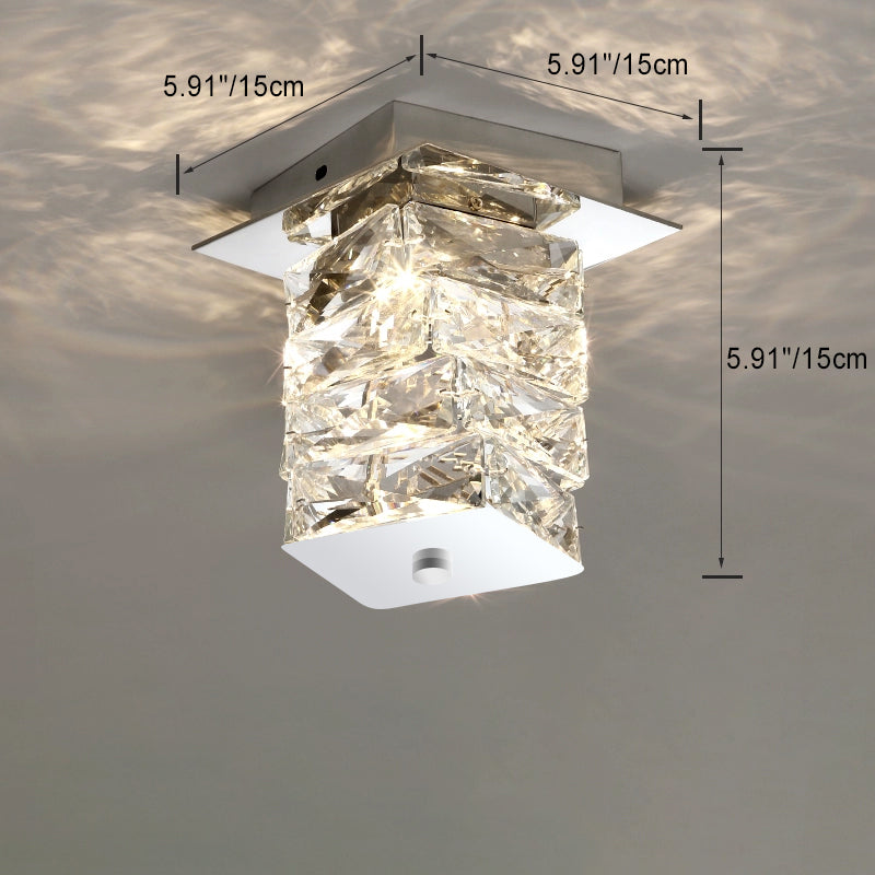 Luz de techo montada al ras semi-empotrada LED de hardware de cuboide de cristal de lujo contemporáneo para sala de estar 