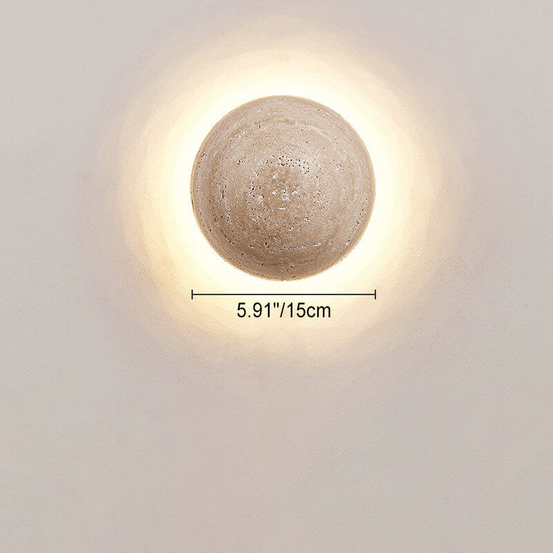 Applique Murale LED Minimaliste Japonaise Ronde en Travertin Jaune Wabi-Sabi 