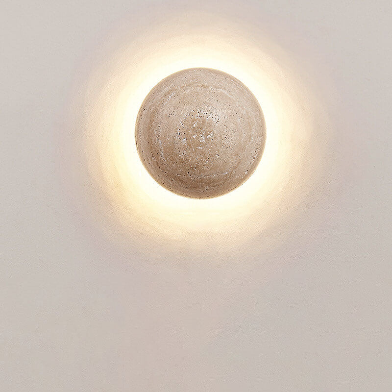 مصباح حائطي LED دائري ياباني تقليدي من الترافرتين الأصفر بأسلوب وابي-سابي للممر 