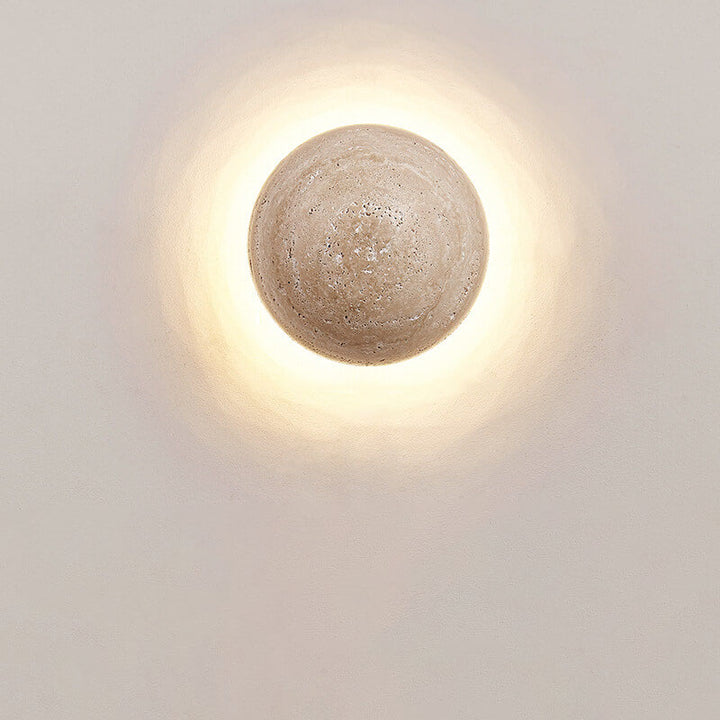 مصباح حائطي LED دائري ياباني تقليدي من الترافرتين الأصفر بأسلوب وابي-سابي للممر 