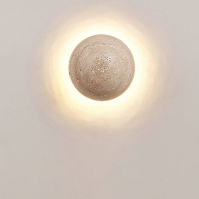 Japanese Minimalist Round Yellow Travertine Wabi-Sabi LED Wall Sconce Lamp