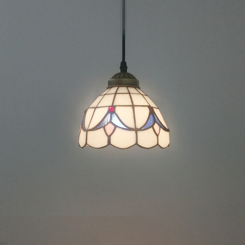 Traditionelle Tiffany Halbrunde Glas 1-Licht Pendelleuchte für Schlafzimmer 