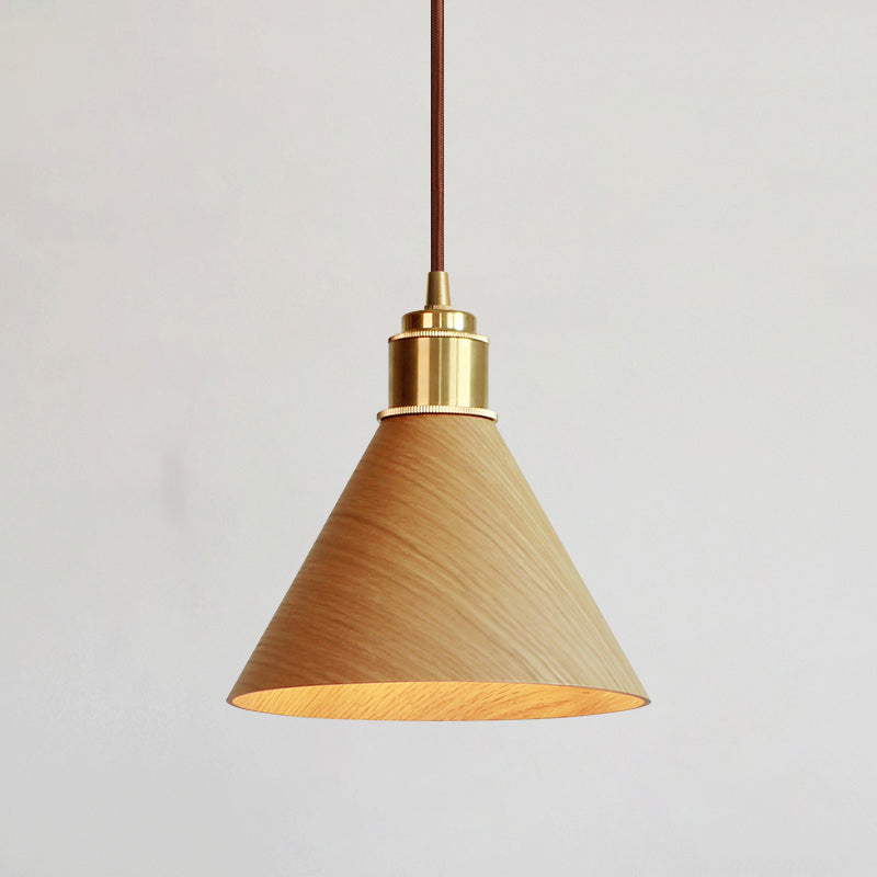 Modern Minimalist Solid Wood Cone Copper 1-Light Pendant Light For Living Room