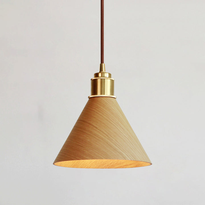 Modern Minimalist Solid Wood Cone Copper 1-Light Pendant Light For Living Room