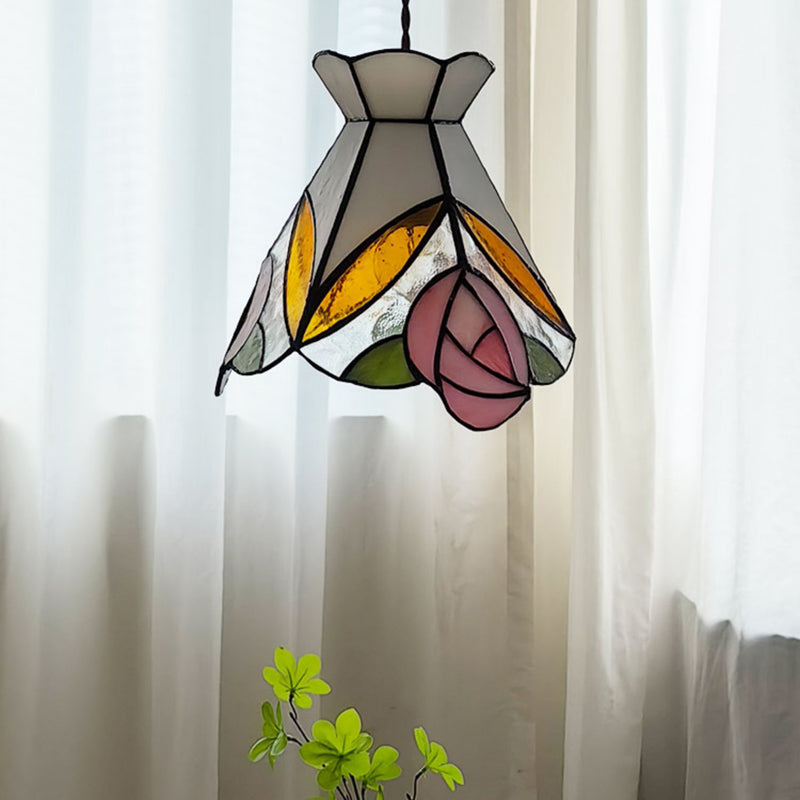 Traditionelle Vintage-Pendelleuchte aus rosafarbenem Glas und Kupfer mit 1 Licht für Wohnzimmer 
