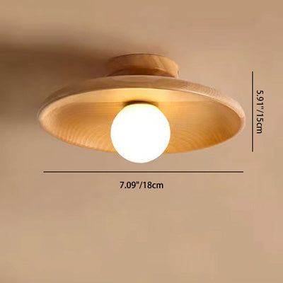 Zeitgenössische Einfachheit Runde Holz Glas 1-Licht Halb Flush Mount Deckenleuchte für Wohnzimmer
