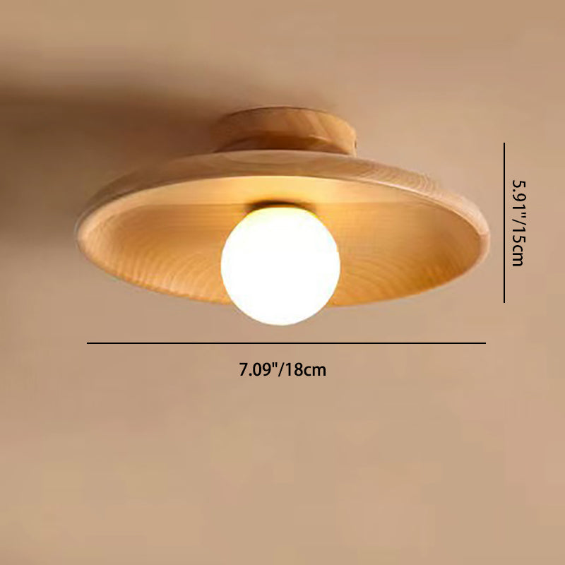 Zeitgenössische Einfachheit Runde Holz Glas 1-Licht Halb Flush Mount Deckenleuchte für Wohnzimmer
