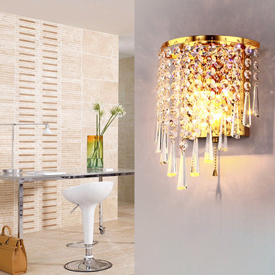 Moderne Luxus Halb Runde Achteckige Perlen Edelstahl Kristall 1-Licht Wand Leuchte Lampe Für Wohnzimmer 