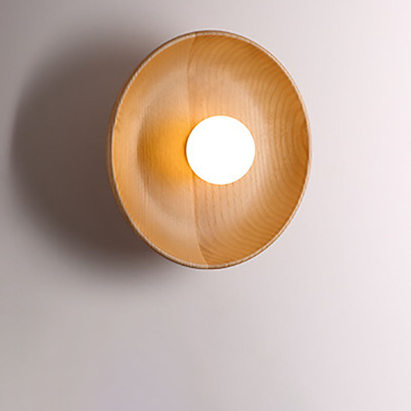 Modern Minimalist Round Disc Solid Wood 1-Light Wall Sconce Lamp