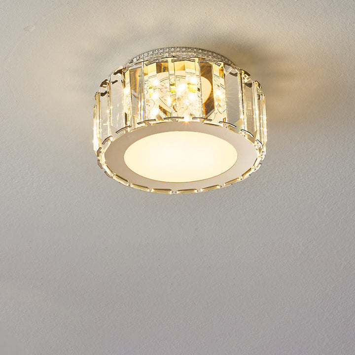 Lumière de plafond LED encastrée moderne en acier inoxydable de luxe avec abat-jour en acrylique prisme rayonnant pour salon 