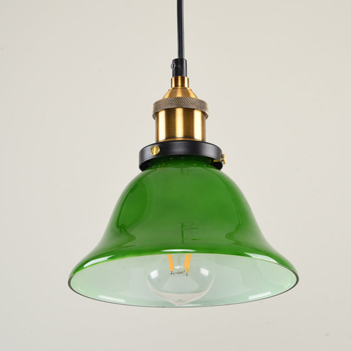 Pantalla de vidrio ahumado verde esmeralda retro contemporánea de 1 luz para lámpara colgante para comedor 