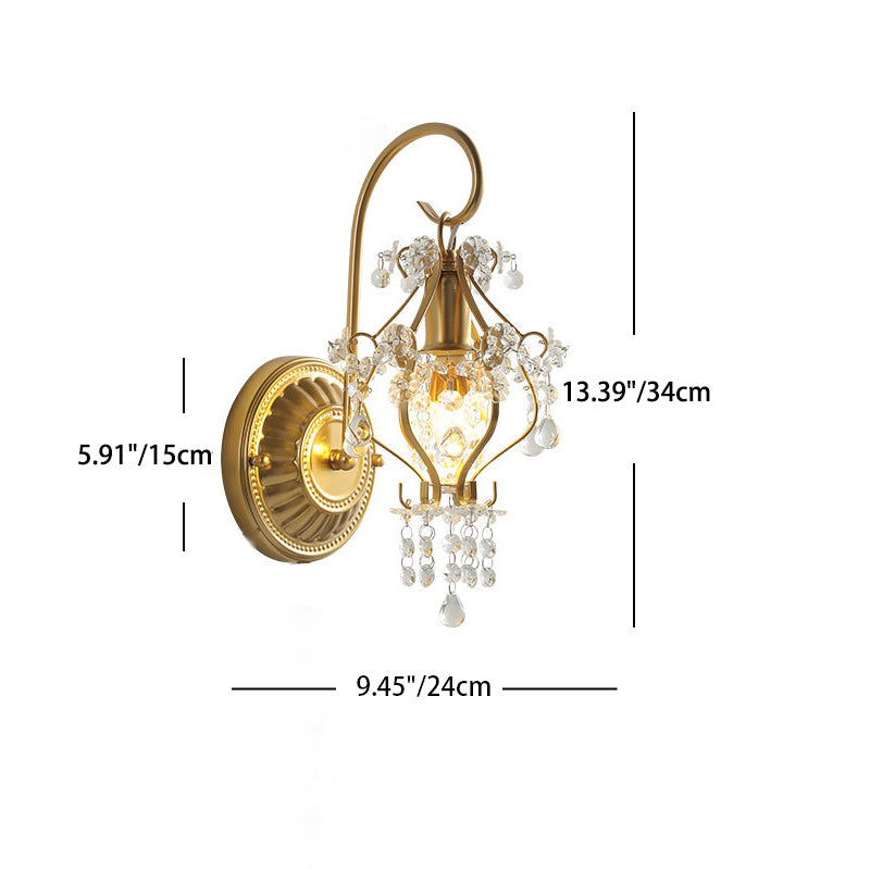 Traditionelle Vintage Laterne Eisen Kristall 1-Licht Wandleuchte Lampe für Flur 