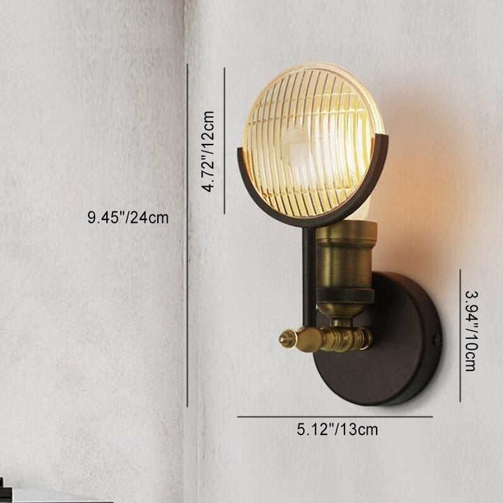 Zeitgenössische Vintage Runde Stück Eisen Glas 1-Licht Wand Leuchte Lampe für Schlafzimmer 