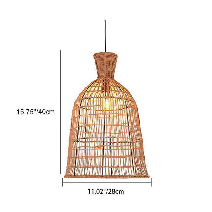 Suspension Luminaire à 1 Lumière avec Abat-Jour en Rotin à Maille Ronde Traditionnelle Japonaise pour Salon 