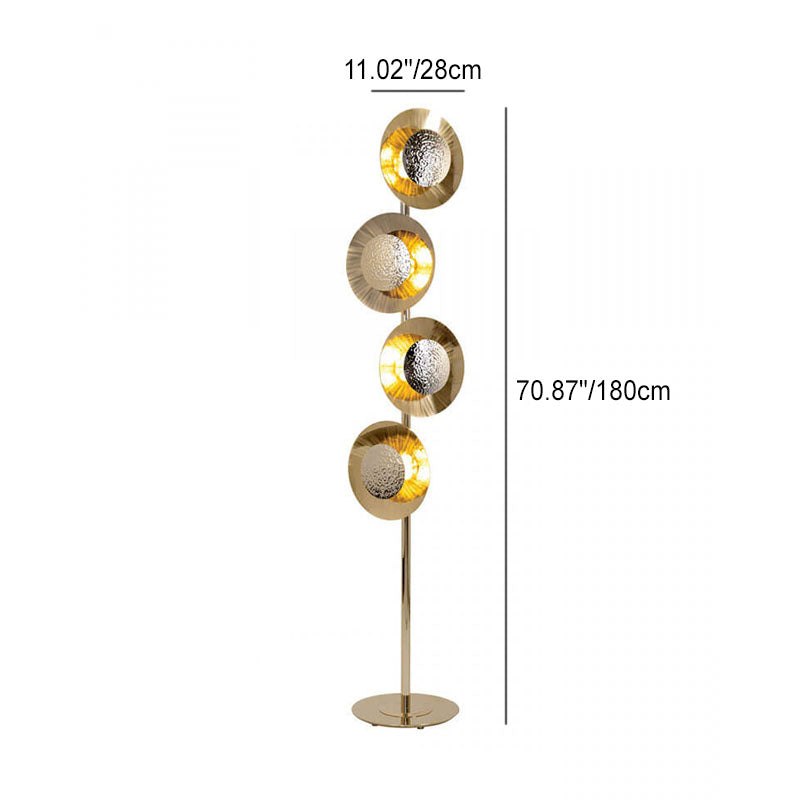 Contemporary Creative Light Gold Circles Disc Long Pole LED Standing Floor Lamp For Living Room