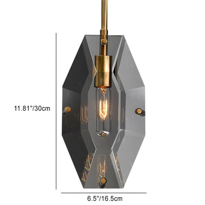 Moderne minimalistische achteckige Kupferglas-Pendelleuchte mit 1 Licht für Schlafzimmer 