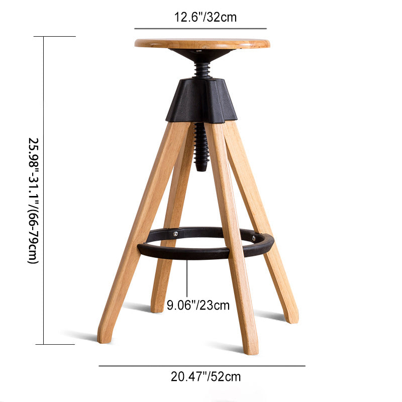 Tabouret de bar en bois massif à base de trépied ronde scandinave contemporaine avec repose-pieds pour salle à manger 