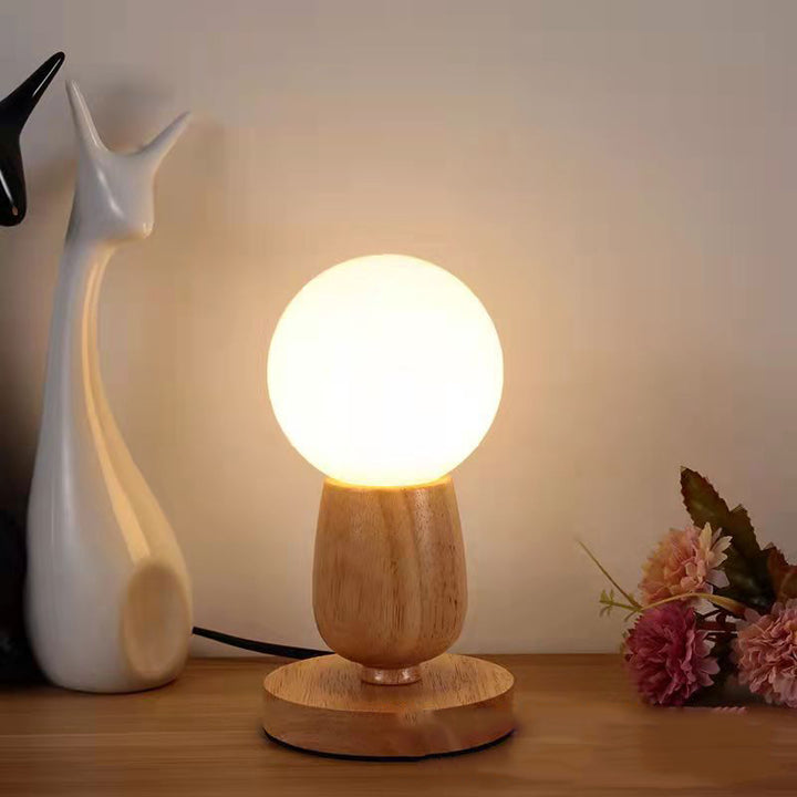 Lámpara de mesa de 1 luz de vidrio y madera escandinava contemporánea para dormitorio 